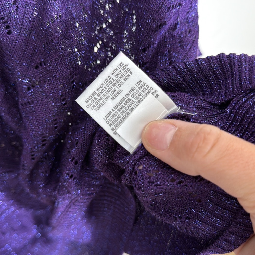 Metaphor Purple Metallic Rayon Blend V-Neck Sweater Size XL Petite - Picture 5 of 6